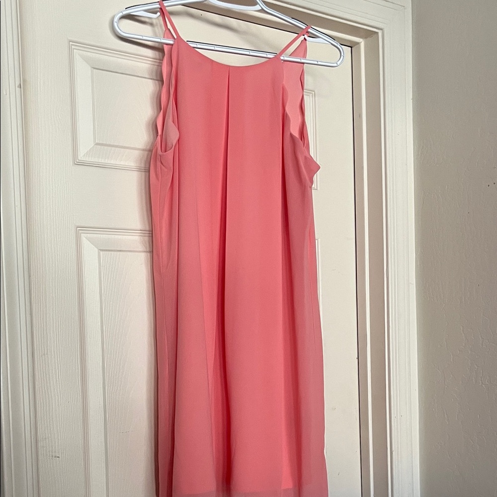 Iz Byer Pink Coral Strapless Scalloped Sheer Lined Cocktail Formal Dress Large